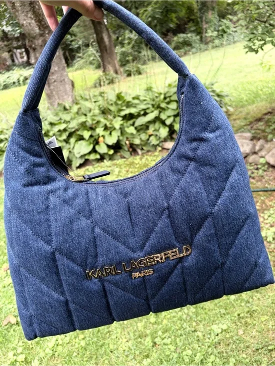 NWT: KARL LAGERFELD PARIS Denim Hobo Bag in Dark Blue