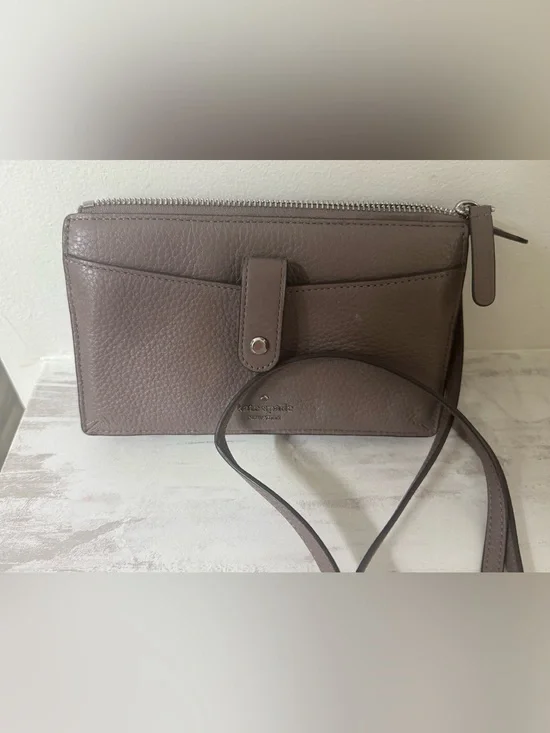 Kate Spade Taupe Pebble Leather Crossbody Wallet