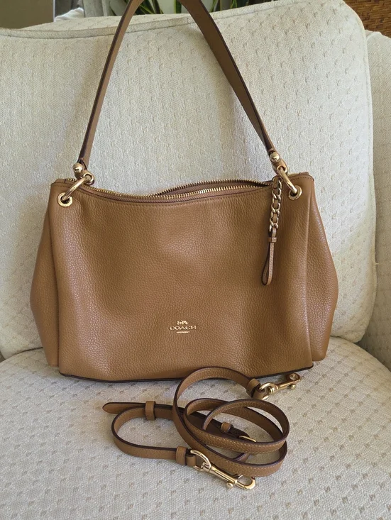 Coach Tan Pebbled Leather Shoulder Bag with Gold Hardware