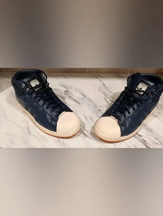 Adidas Navy and Cream High-Top Shell-Toe Sneakers Mens Size 10½