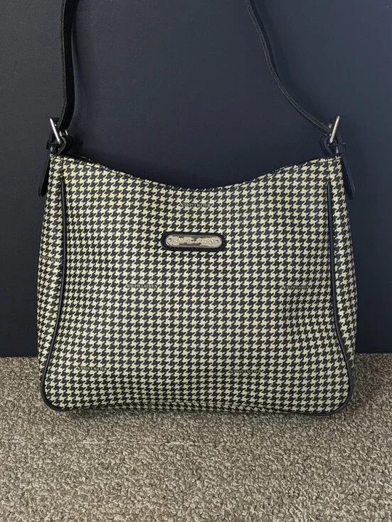 Ralph Lauren Y2K Houndstooth Shoulder Bag Black Cream Leather Trim