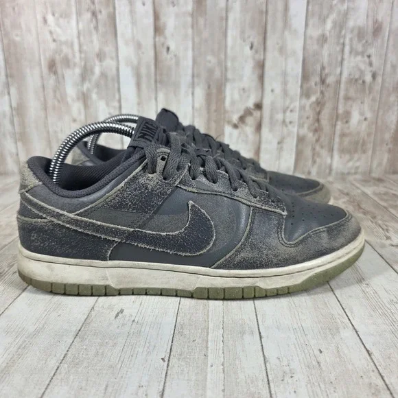Nike Dunk Low Grey Cracked Leather Mens Shoes Sneakers Size 9.5 US‎
