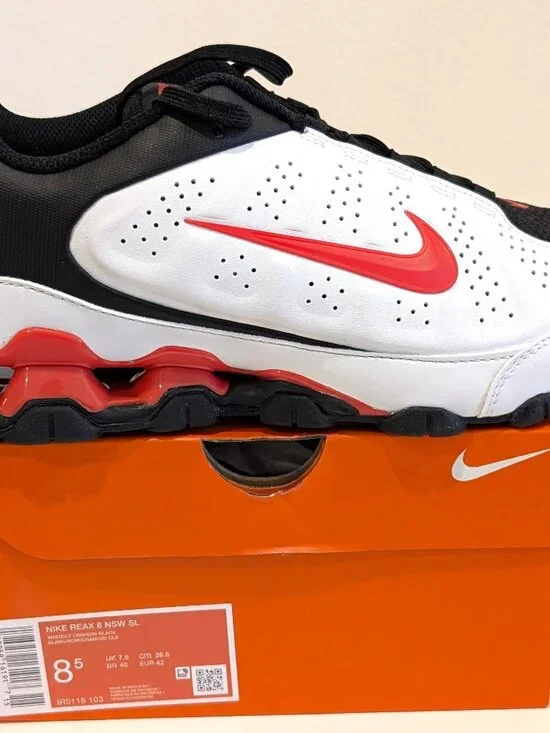 Nike Reax 8 TR Mens Cross Training Shoes White Red Black IR5118-103 Size 8.5 New