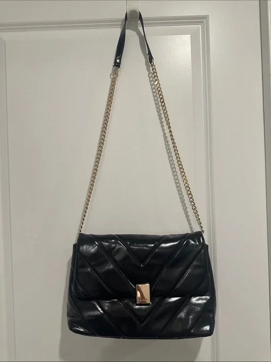 Aldo Black Quilted Shoulder Bag with Gold Hardware