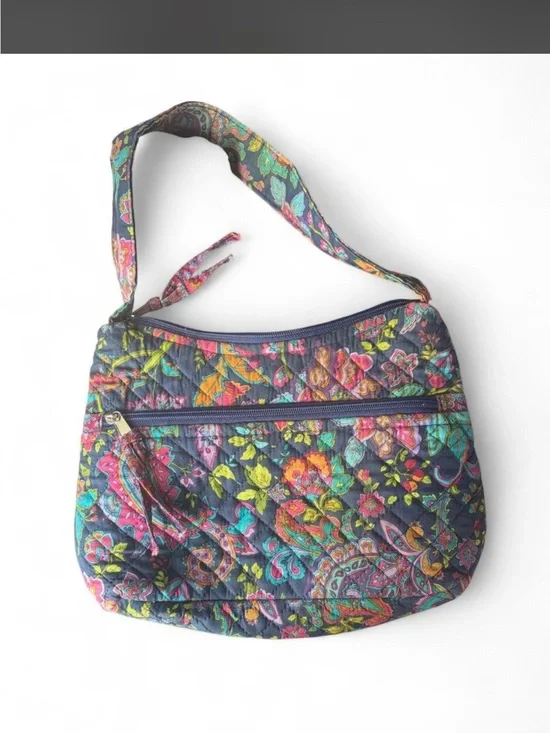 Quilted Floral Crossbody Bag - Navy Multicolor