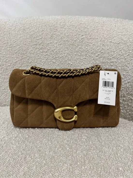 Coach Tabby 26 Shoulder Bag in Cedar Quilted Suede with Gold Hardware