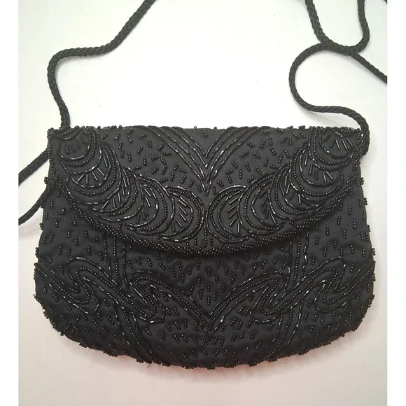 Carla Marchi Black Beaded Shoulder Evening Bag 9