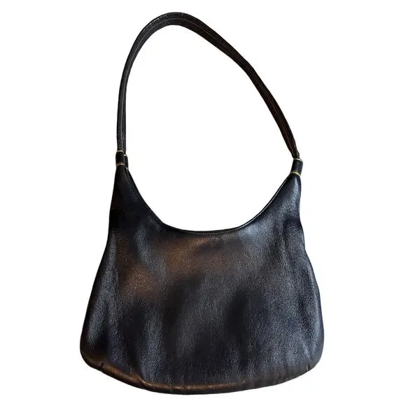 Vintage 70s navy blue leather curved bottom bag