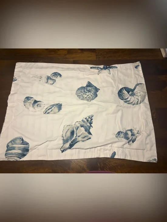 Coastal Shell Printed Pillow Sham in Blue & White