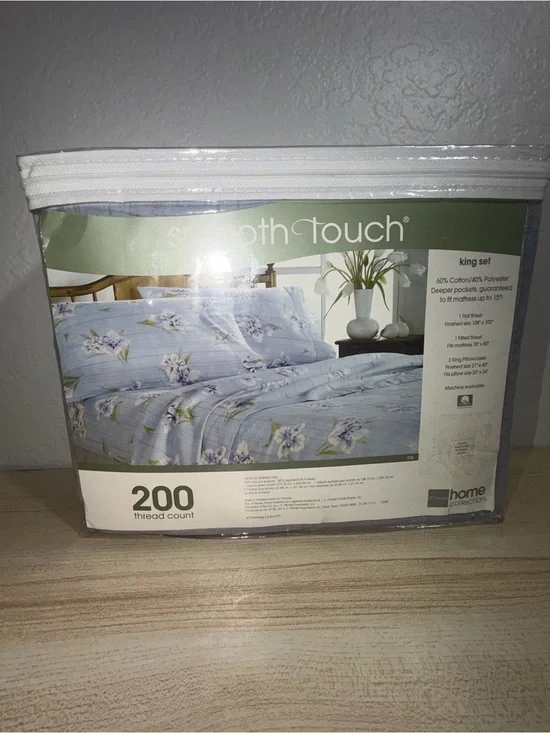 NWT JCPenney King Sheet Set 4 PC Bed Sheets Vintage Floral Iris Blue New