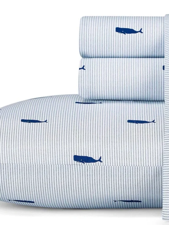 Nautica Blue Whale Stripe Cotton Sheet Set