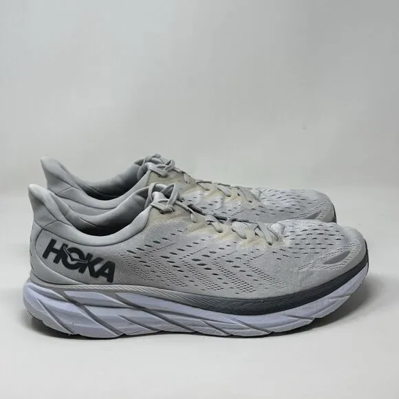 Hoka One One Clifton 8 Shoes Mens 15 2E Wide Lunar Gray Mesh Running Sneakers