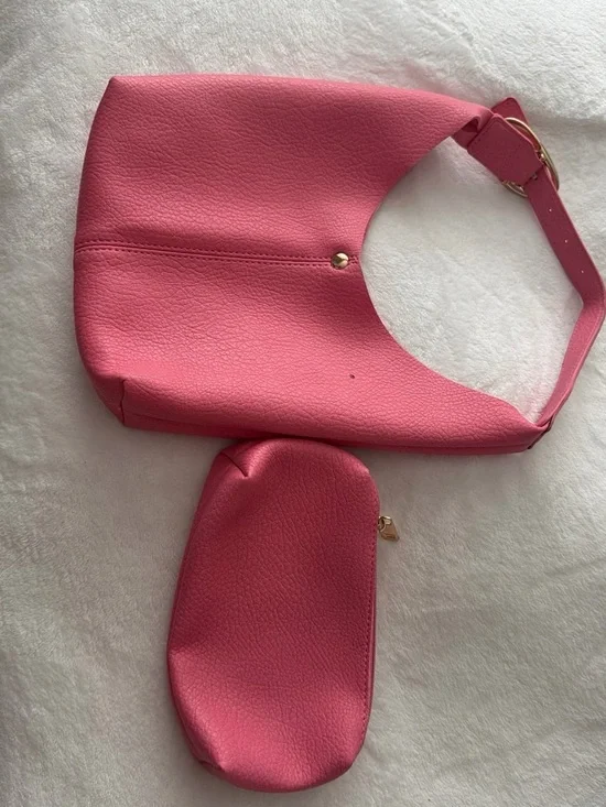 Anthropologie Pink Pebbled Shoulder Bag with Matching Pouch