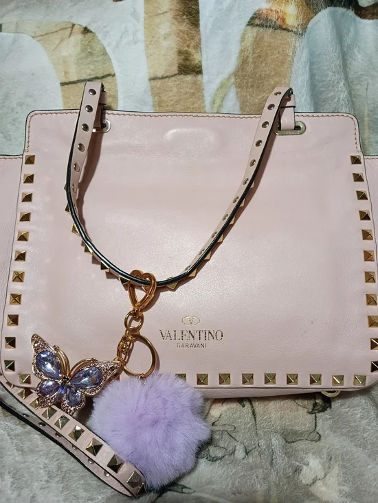 Valentino Garavani Pale Pink Leather Shoulder Bag with Gold Rockstuds