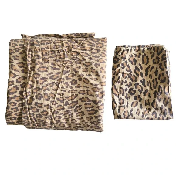 VINTAGE Ralph Lauren King Flat Sheet & Standard Pillowcase Brown Leopard Print