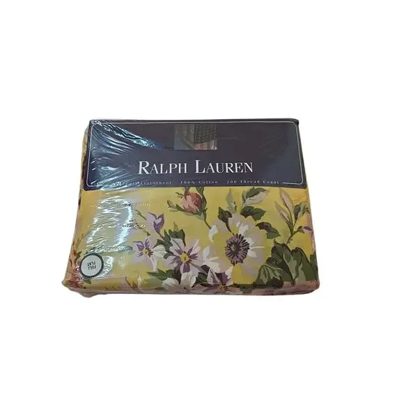 NEW Vintage Ralph Lauren Brooke Yellow Floral Flat Full Sheet 100% Cotton