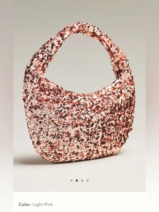 NWT new Anthropologie paillette crescent Sequin Bag Light Pink rose gold  purse