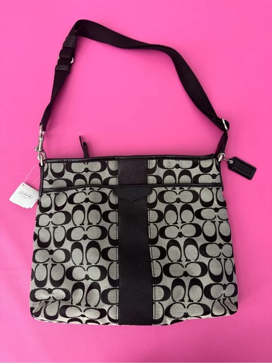 Coach Black and Gray Signature Shoulder Bag