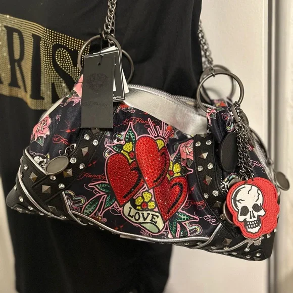 Ed Hardy Skull Heart Shoulder Bag Price is FIRM  NWT  14x7