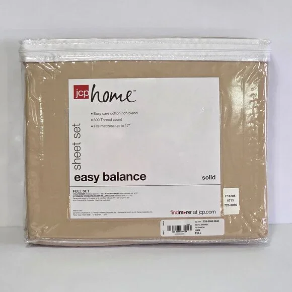 JCPenney Home Easy Balance 300 Thread Count Cotton-blend Full Sheet Set – Linen
