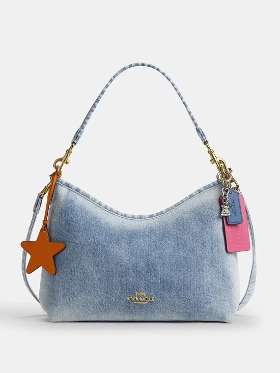 Coach Outlet Laurel Shoulder Bag In Loved Denim With Charms