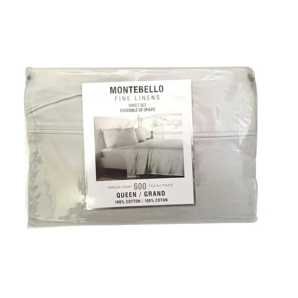 Montibello Mushroom Oyster 600 thread Count Queen Size Sheet 4 Pc Set New