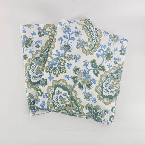 Ralph Lauren Pillowcase Set 2 King Blue Green White Paisley Floral Cotton 38x24
