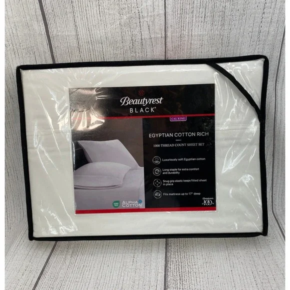 Beautyrest Black Sheet Set California King White 1000TC Egyptian Cotton Rich