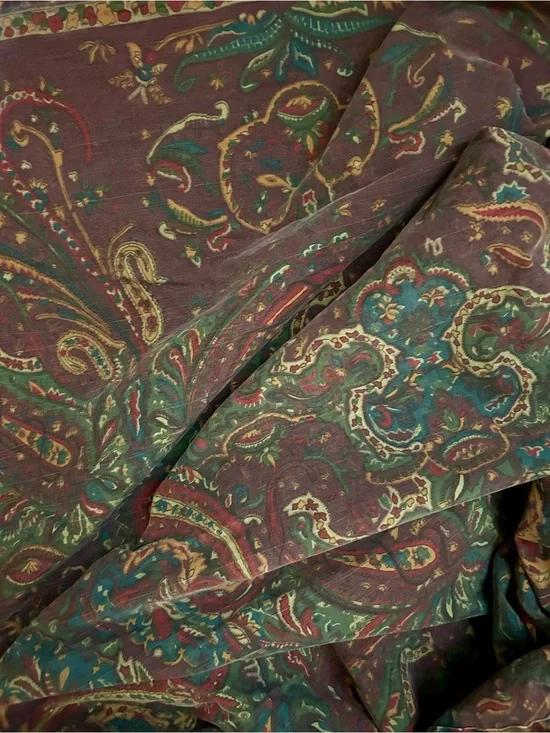 Vintage RALPH LAUREN Elizabeth Paisley Flat Sheet King Cotton Jewel Tones