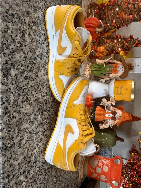 Yellow and White Low-Top Jordan’s Nike Sneakers
