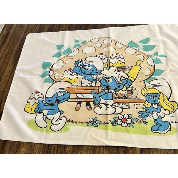 2 Vintage 80’s SMURF Village Lawtex Pillowcase Bedding cases linen