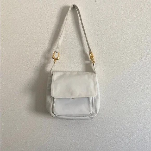 FRENCHY of California Elegant White Leather Shoulder Bag. Made in USA