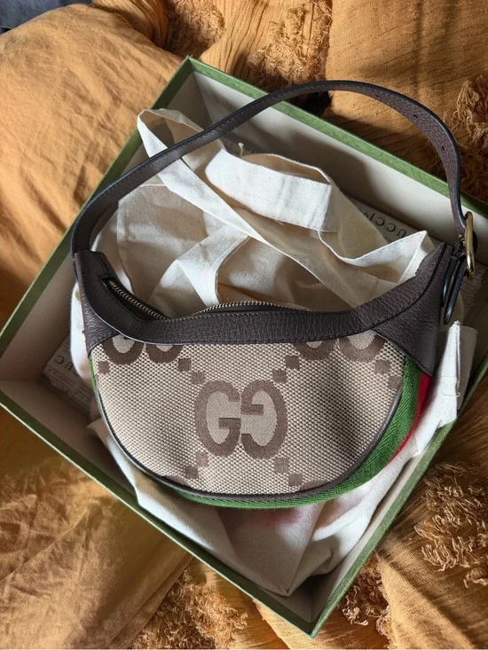 Gucci Brown ophidia GG Canvas Hobo Bag with Green & Red Trim
