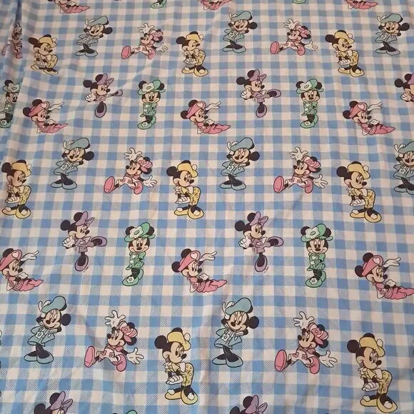 Disney Minnie Mouse twin flat sheet gingham plaid blue white fashion cotton 90s