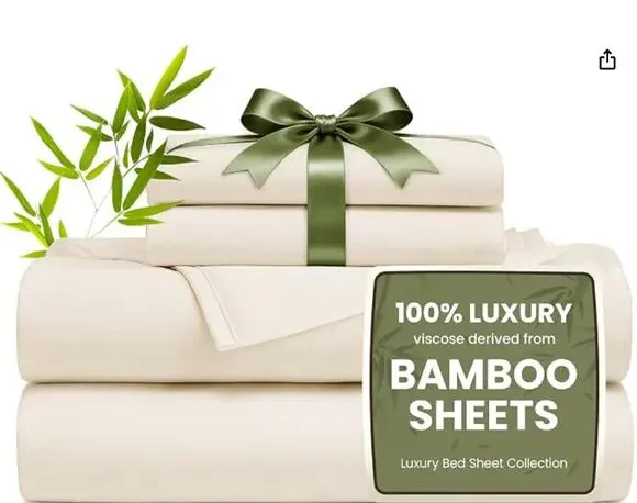 4 Piece Full Size Sheet Set, Bamboo, Cooling & Breathable- Beige