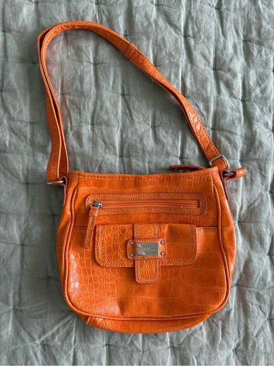 Nine & Co. Orange Croc-Embossed Shoulder Bag