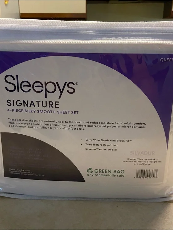 Sleepy’s Signature QUEEN Silky Smooth Sheet Set 4 Pc from Botanical White