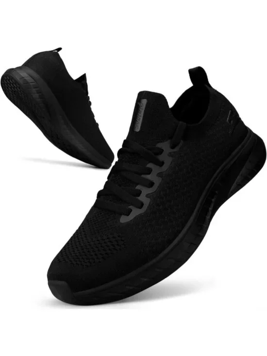 Men's Black Non Slip Breathable Lightweight Athletic Slip on Lace Up Sneaker