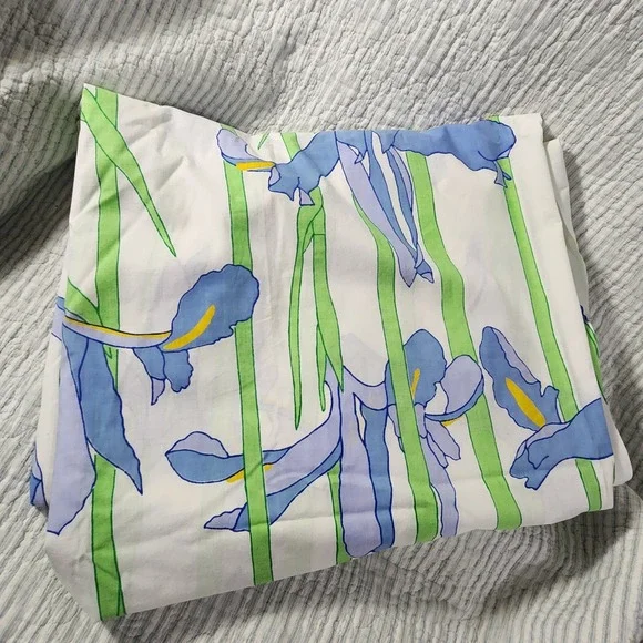 VTG Martex Single Flat Sheet Blue Iris Floral Percale Cotton Blend 66x104