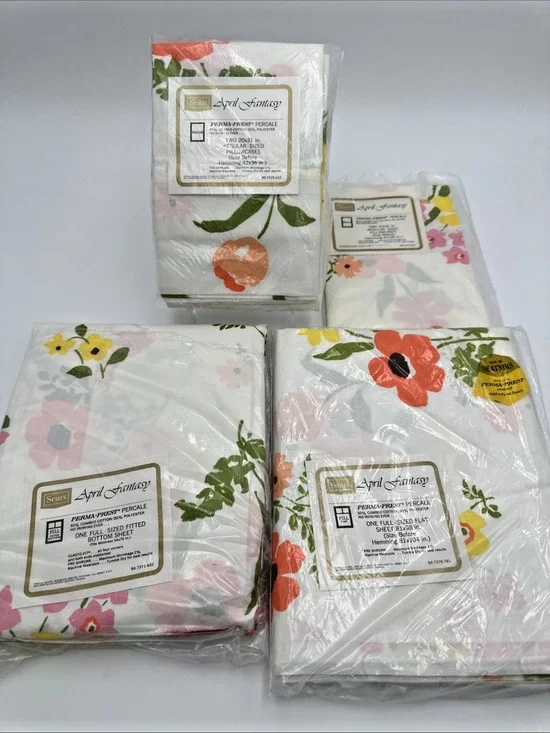 Beautiful Vintage Prema-Prest Full Size Sheet Set Percale April Fantasy