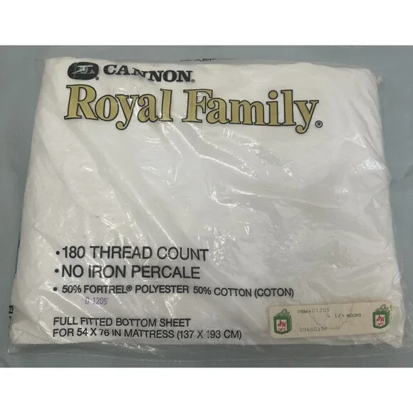 Vintage 70’s CANNON Royal Family Full Fitted Bottom White Sheet Made in USA NWT