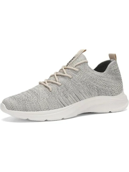 Men's Off White Mix Lightweight Breathable Flying Knitting Lace Up Mesh Sneaker