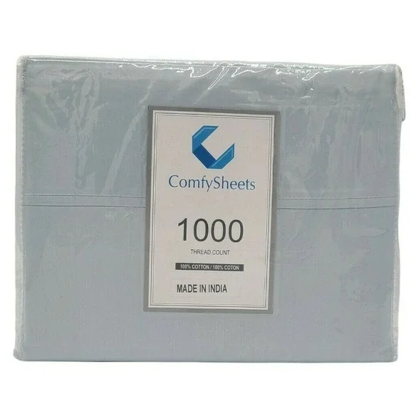 COMFY SHEETS 100% Egyptian Cotton 4-Piece Sheet Set 1000TC (Light Blue, King)