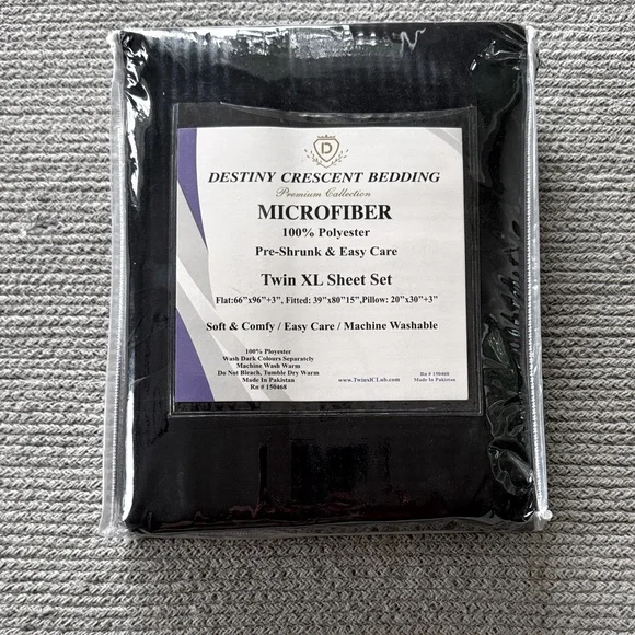 Black Microfiber Twin XL Dorm Sheet Set College Bedding Destiny Crescent NWT