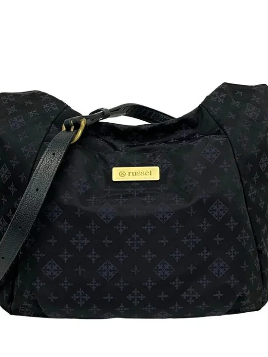 russet Dark Navy Blue Nylon Leather Shoulder Bag