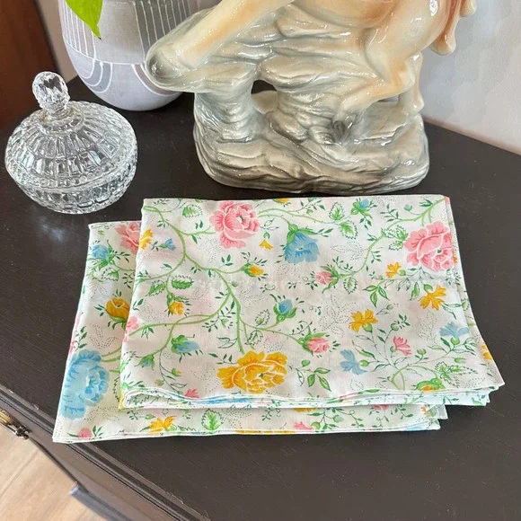 VTG Set 2 Standard Pillowcases JC Penny Percale Green Floral Roses Cottagecore