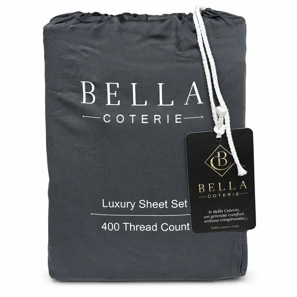 Bella Coterie King 6 Piece Sheet Set 400TC Bamboo Viscose Charcoal Gray NWT
