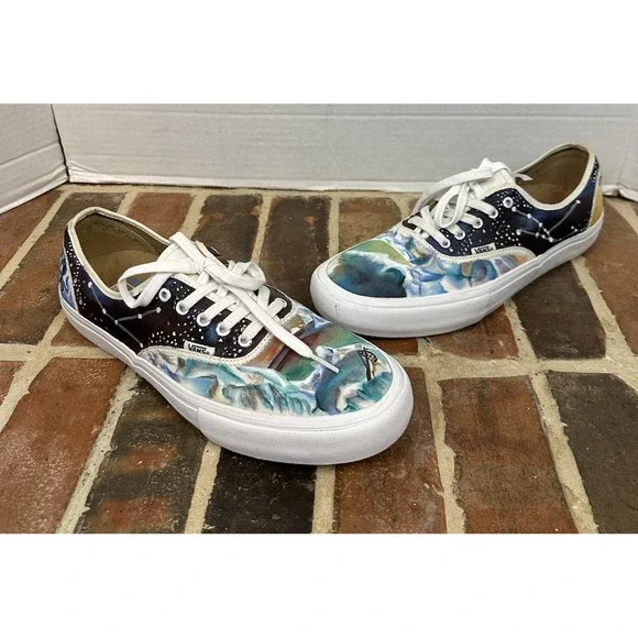 VANS Authentic Low Top Sneakers Abstract Multicolor Hand Painted Skater Men's 12