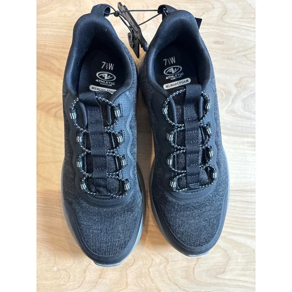 Athletic Works Sneaker Mens 7.5W Black Memory Foam Sporty Comfort Walking Shoe