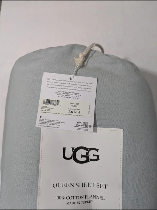 UGG 100% Cotton Flannel Queen Sheet Set in Ocean Mist